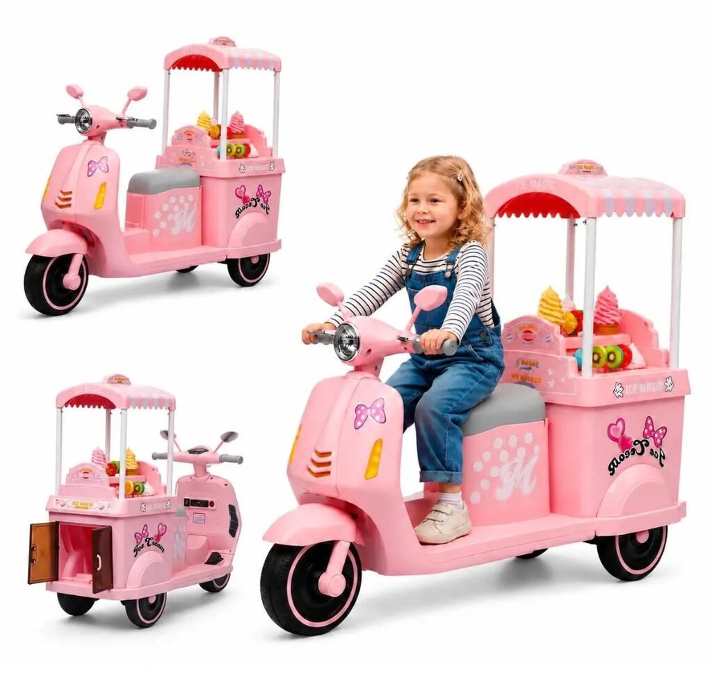 Uşaq üçün elektrikli “Ice Cream” skuteri – dondurma köşkü temalı — Mallar, Bakı