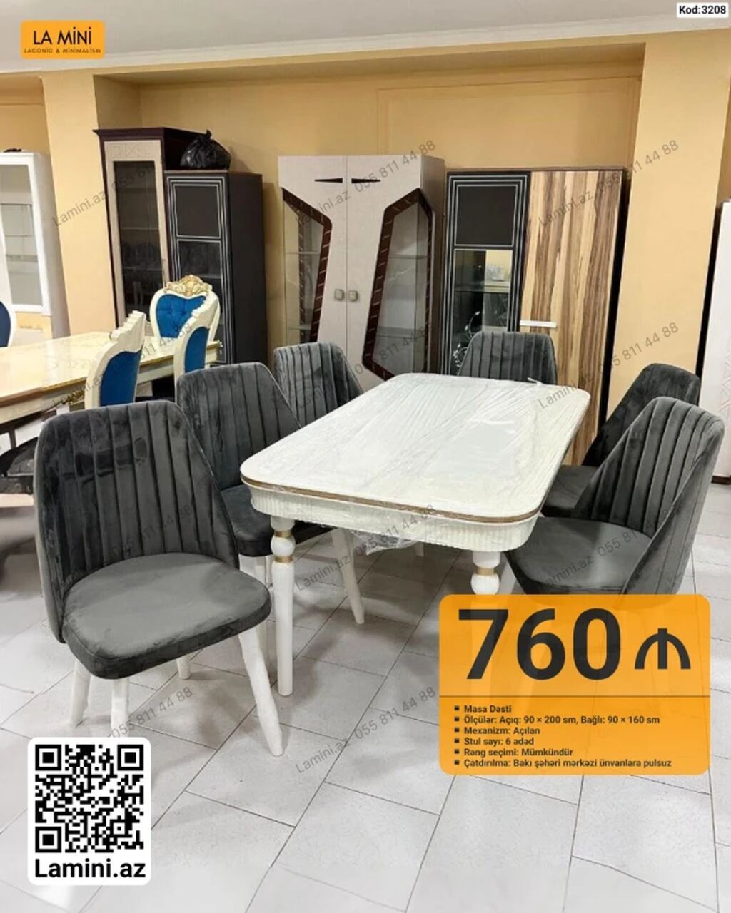 Masa dəsti – Kod: 3208 - Masa tipi: Açılan - Ölçülər: Açıq 90×200 sm — Mebel, Bakı