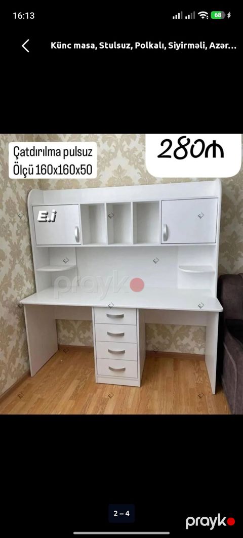 Künc masa, Polkalı, Siyirməli, MDF, Zəmanətsiz, Kredit yoxdur