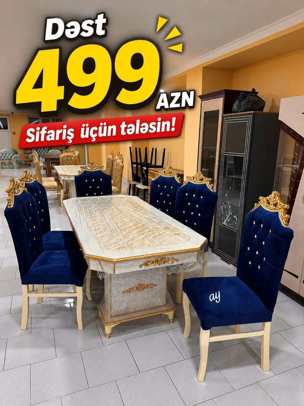 Yemək otağı dəsti – klassik və zərif dizayn - Komplekt: 1 böyük yemək - 1
