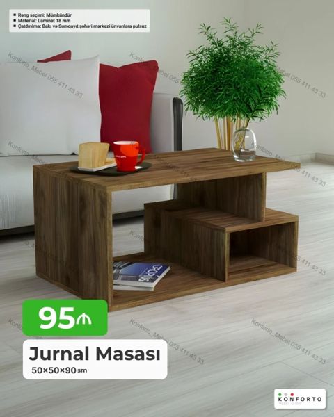 Jurnal masası – 50×50×90 sm - Material: 18 mm laminat - Rəng seçimi — Konforto Mebel — Coffee tables