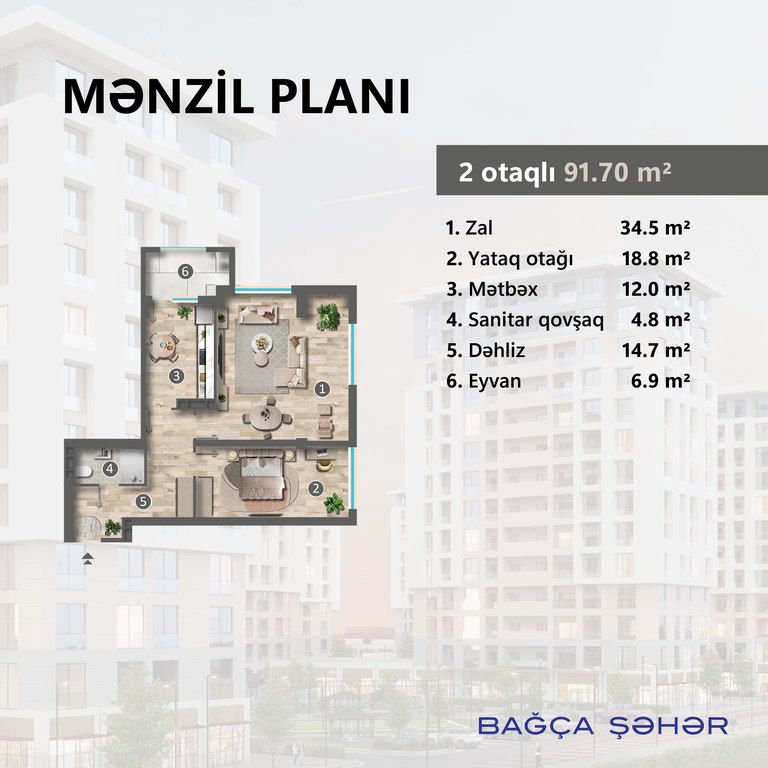 Satılır 2 otaqlı yeni tikili 91.7 m² — Mənzil, Sumqayıt (4)