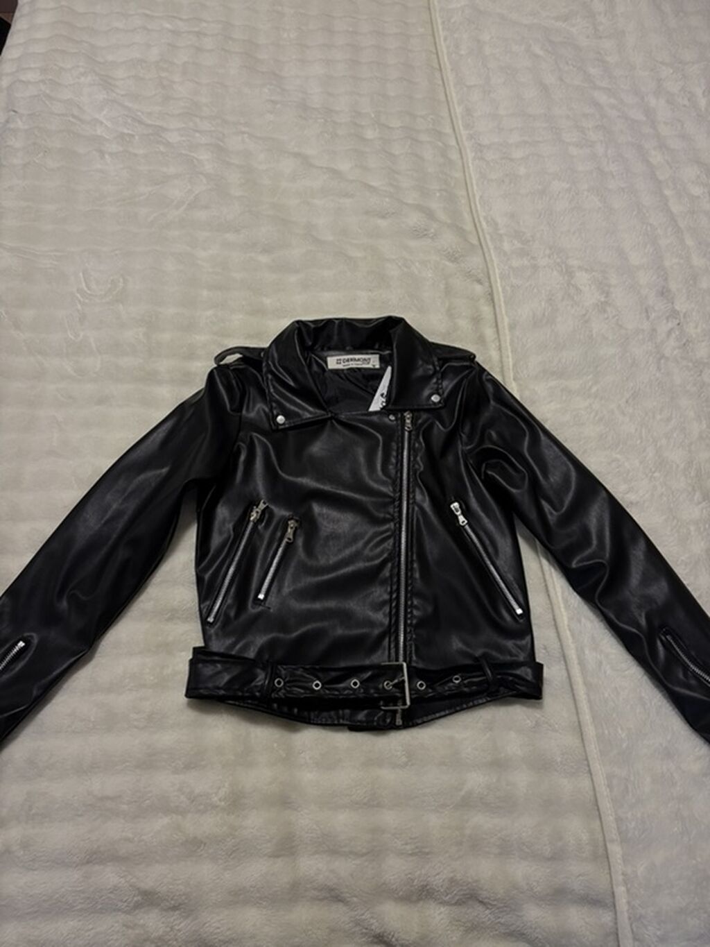 Qara dəri görünümlü biker jaketə GERMINO