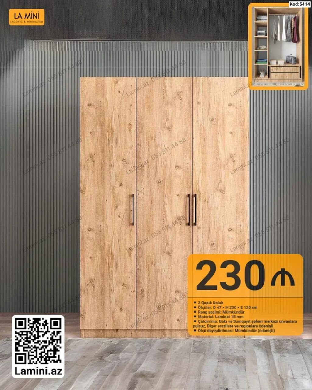 LA MINI 3 qapılı dolab - Kodu: 5414 - Ölçülər: dərinlik 47 sm × — Mebel, Bakı