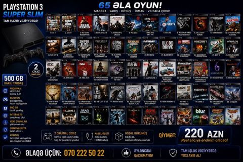 PlayStation 3 Super Slim – 500 GB daxili yaddaşlı, 2 ədəd orijinal