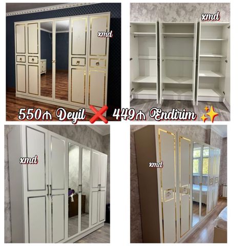 - Model: 4 qapılı yataq otağı dolabı - Rəng: ağ (qızılı