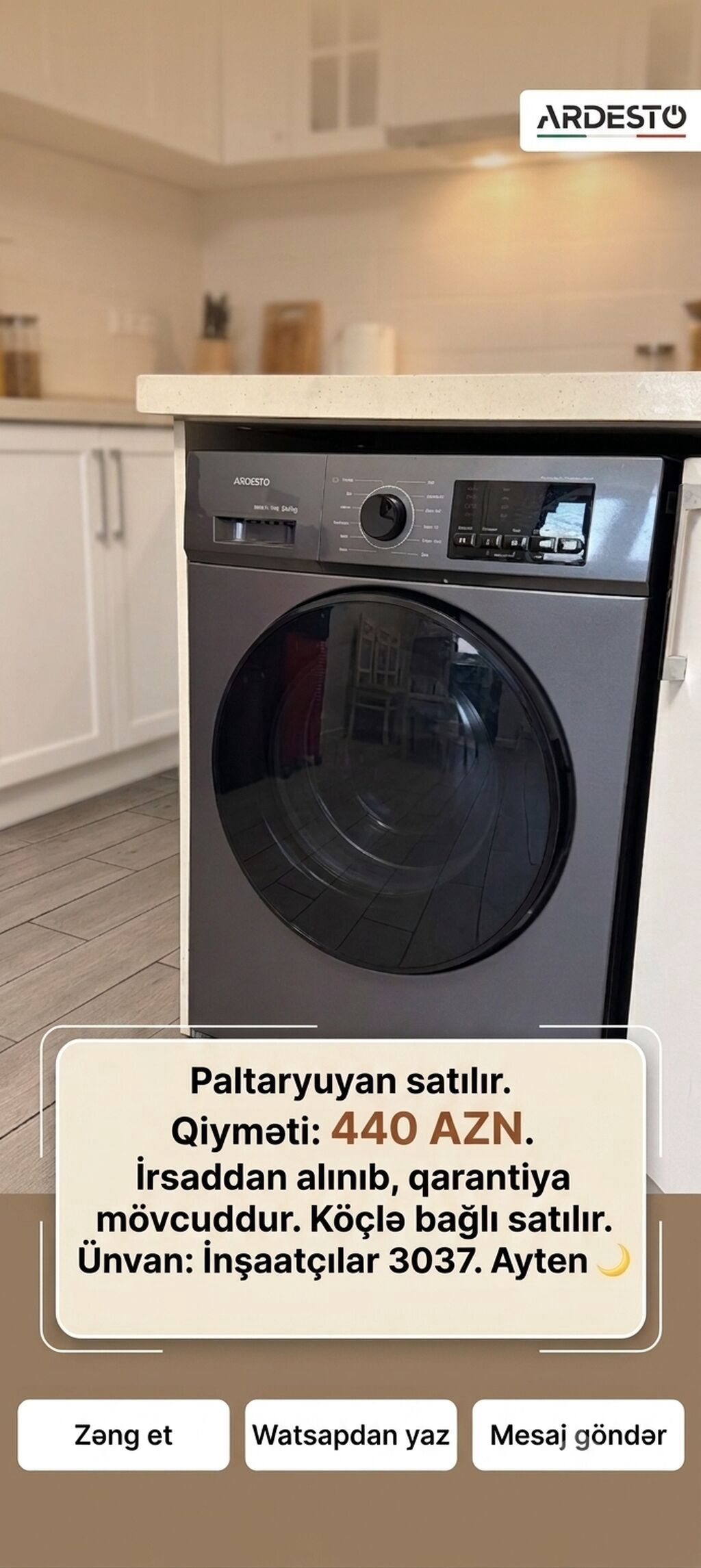 ARDesto markalı paltaryuyan maşın - Ön yükləməli, elektron idarəetmə