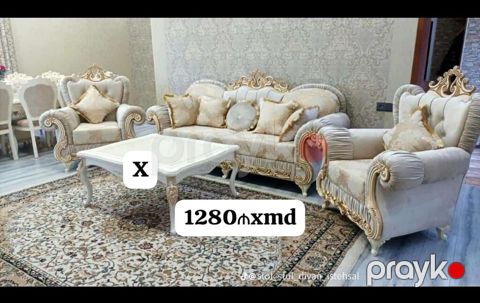 Klassik üslubda qonaq otağı mebel dəsti (divan + 2 kreslo + kofe masası)