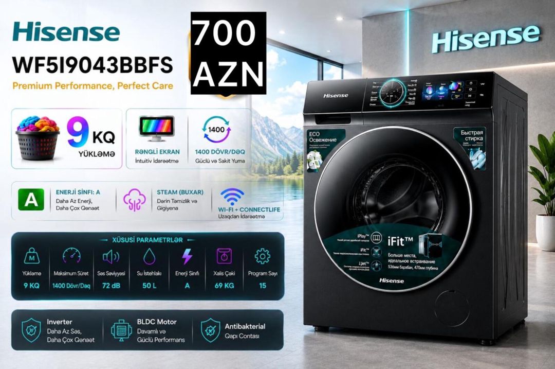 Paltaryuyan Hisense 9 kq WF5I9043BBFS — Mallar, Bakı