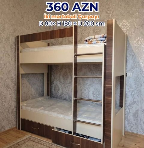 İki mərtəbəli çarpayı 90×180×200 sm – 360 AZN — Bakı