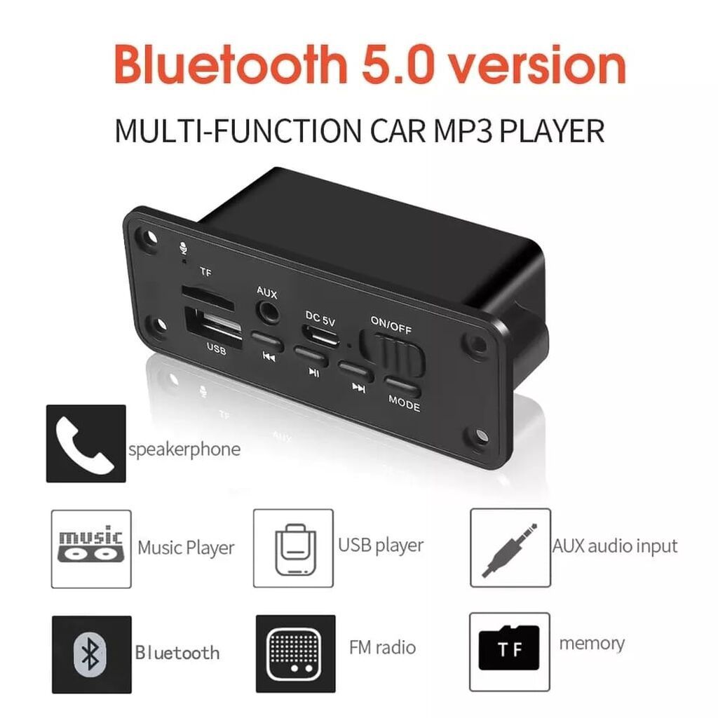 Bluetooth 5.0 çoxfunksiyalı avtomobil MP3 paneli Xüsusiyyətlər: - — Elektronika, Sumqayıt (2)
